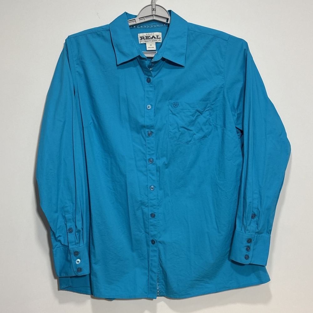 Ariat Real Fitted Kirby Button Up Shirt Women's 1X Fitted Turquoise Long Sleeve